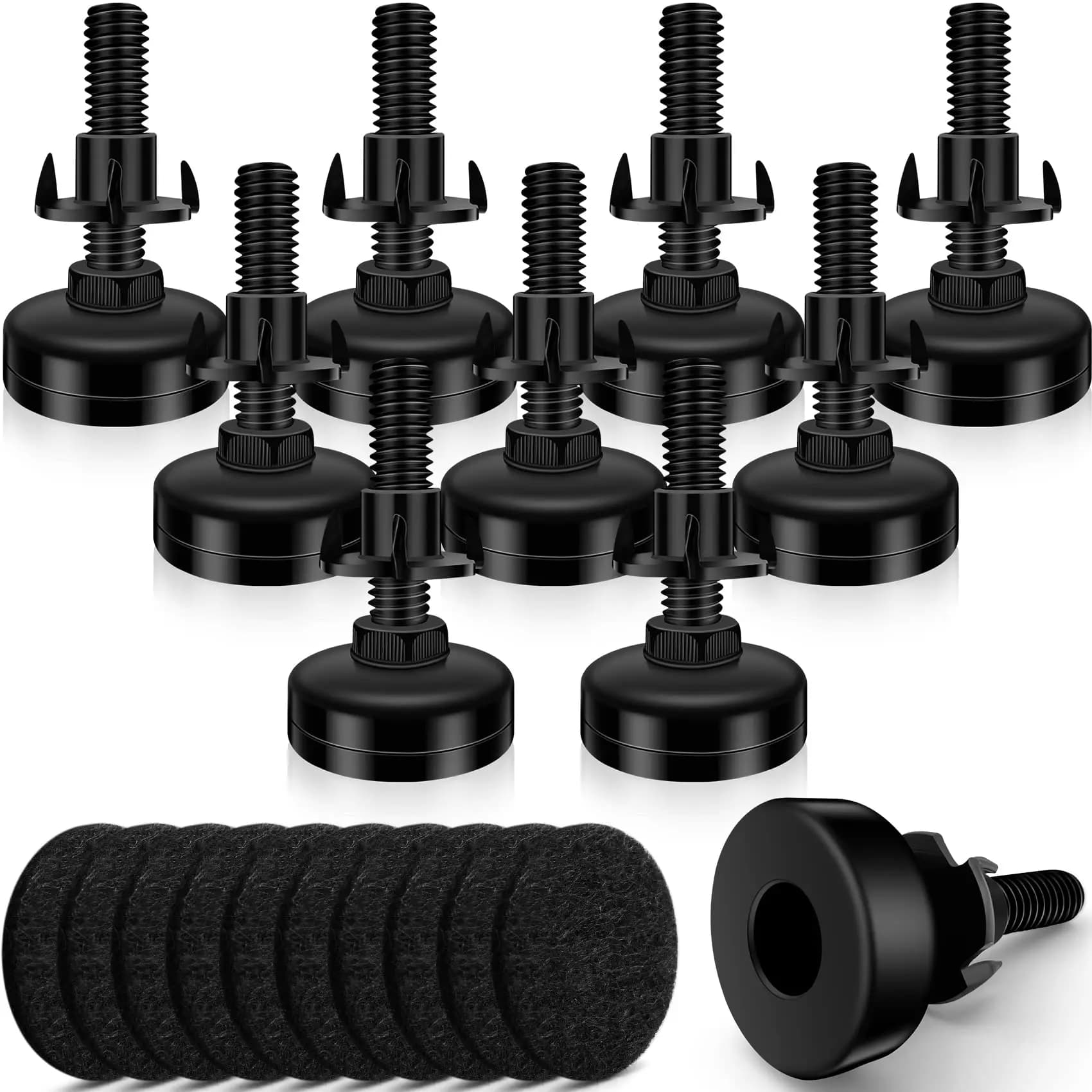10 Pack Black Adjustable Furniture Leveling Feet With T-Nuts, 3/8-16 Thread Heavy Duty Height Adjusters For Tables, Cabinets,