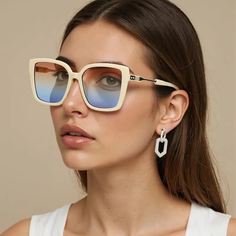 Nuovi occhiali sfumati oversize alla moda da donna classici - Montatura rettangolare in metallo con cerniera decorativa