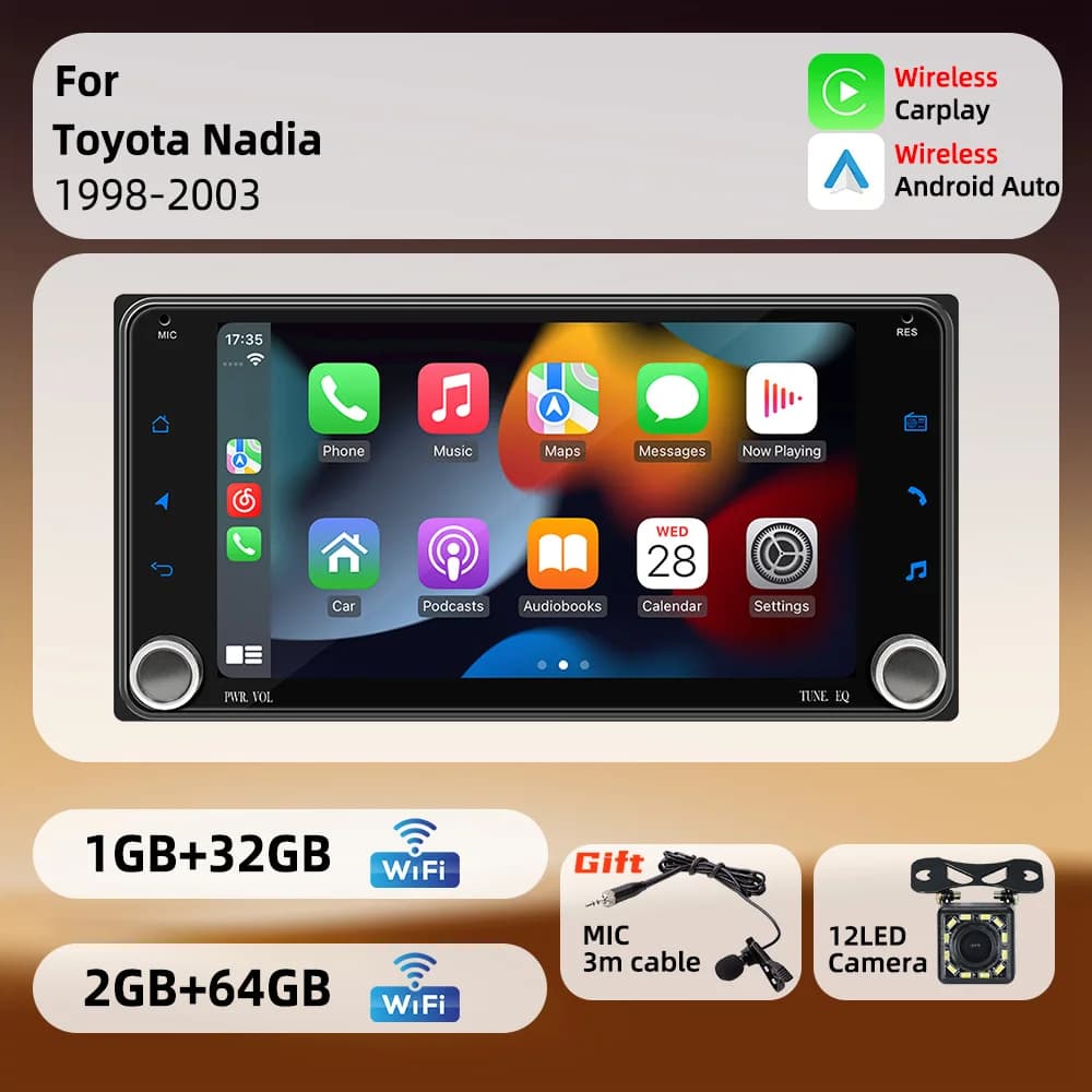 Autoradio Android per Toyota Nadia 1998-2003: Schermo da 7 Pollici, Stereo 2 Din con CarPlay Wireless e Navigazione GPS