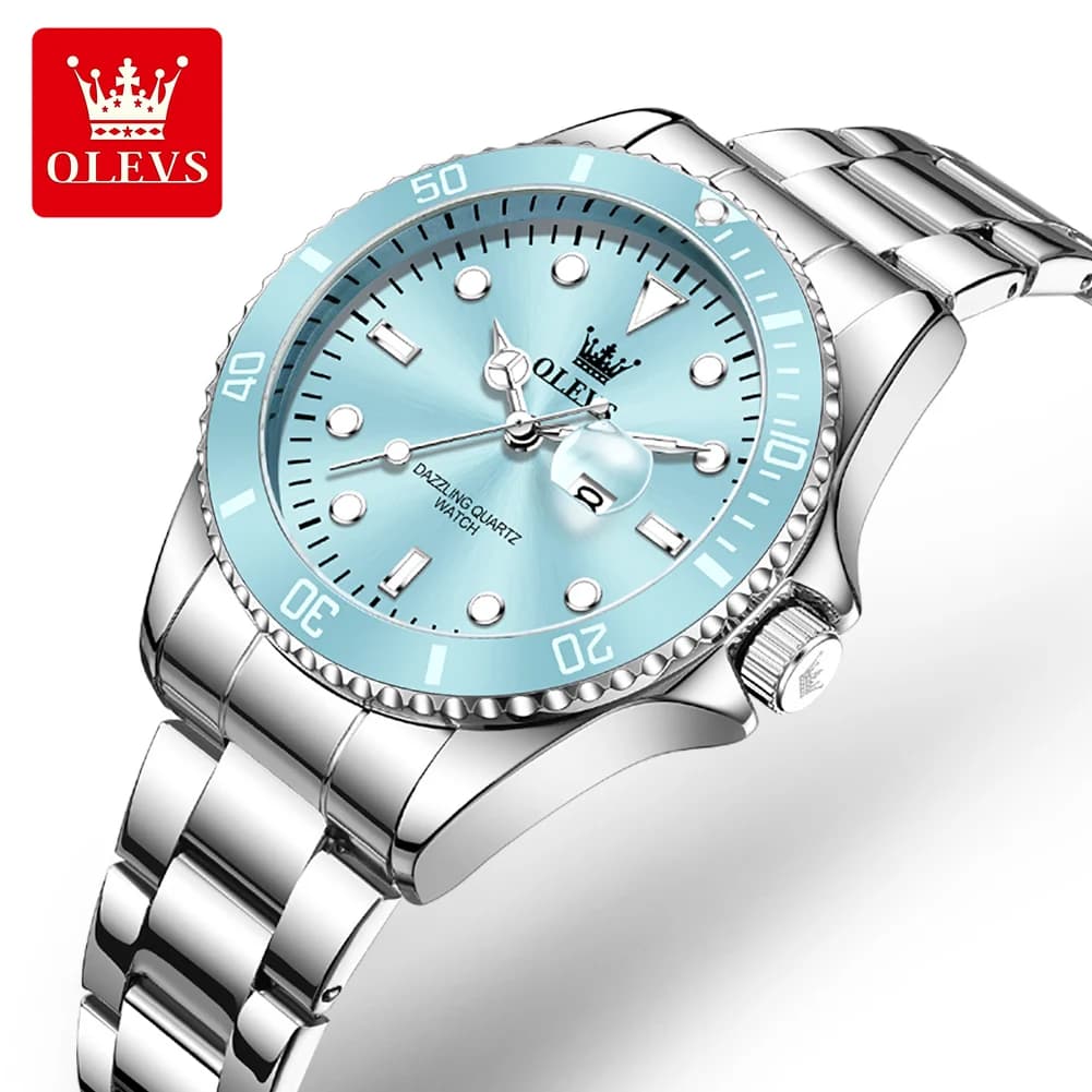 OLEVS Orologio al quarzo impermeabile di lusso in acciaio inossidabile per donna, calendario alla moda, orologio da polso da donna luminoso, orologio sportivo reloj