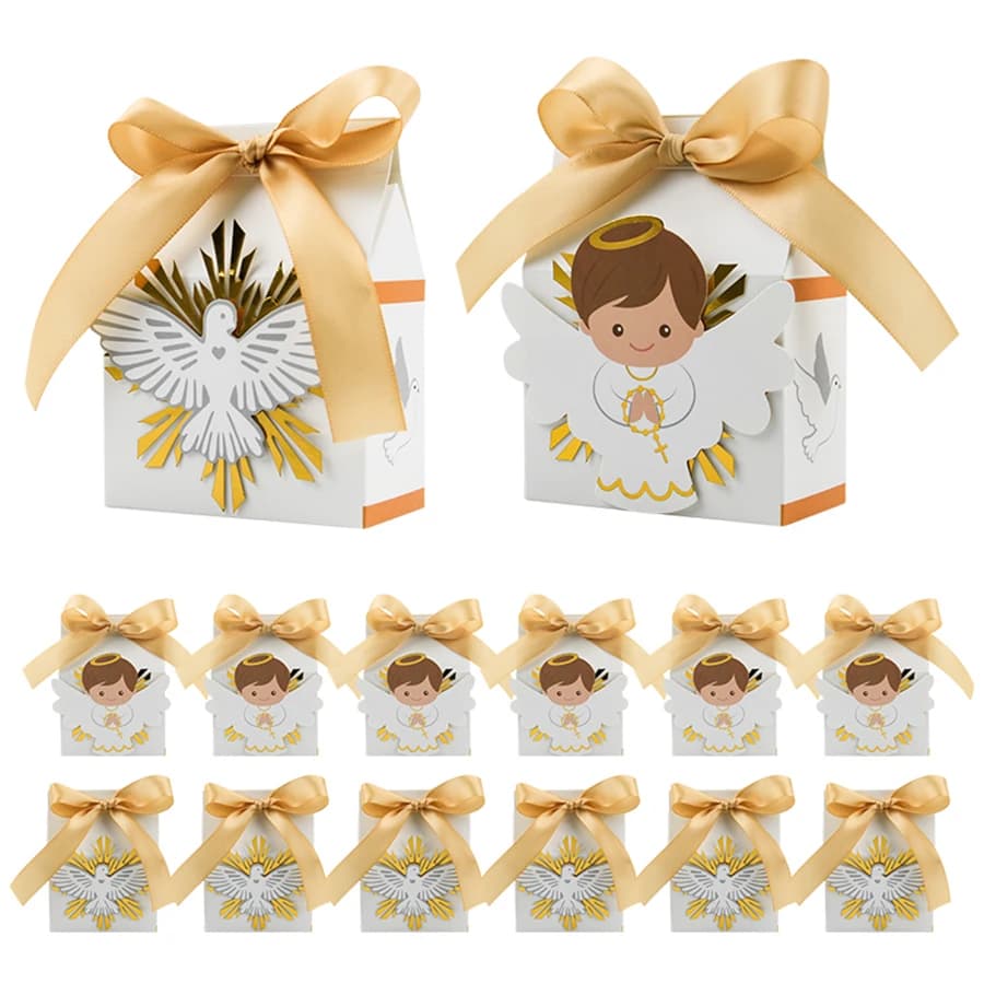 12PCS Baptism Favor Boxes with Ribbon, Great for Christian, Baby Shower, Wedding Small Gift Bags Decorations