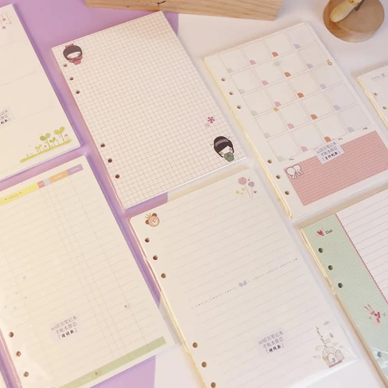 Kawayi A5 A6 Notebook a fogli mobili Ricarica Raccoglitore a spirale Pagina interna Settimanale Mensile per fare Linea Griglia a punti All'interno di carta di cancelleria