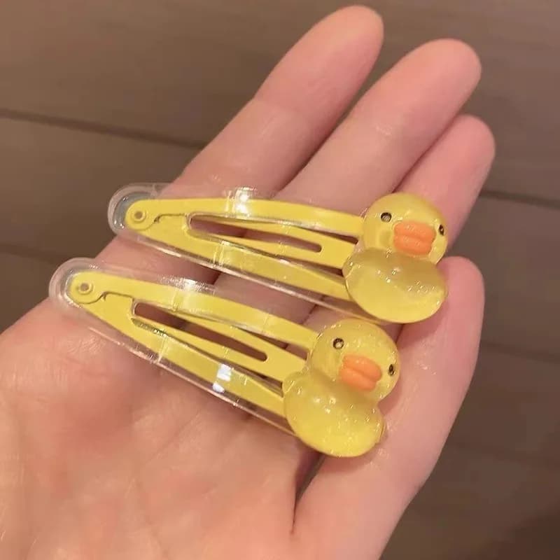 2 Pieces Duvet Hair Clips Cartoon, Sweet Springs BB in Tulip Flower for Girls, Accessories Transparent Yellows for Lateral Oil