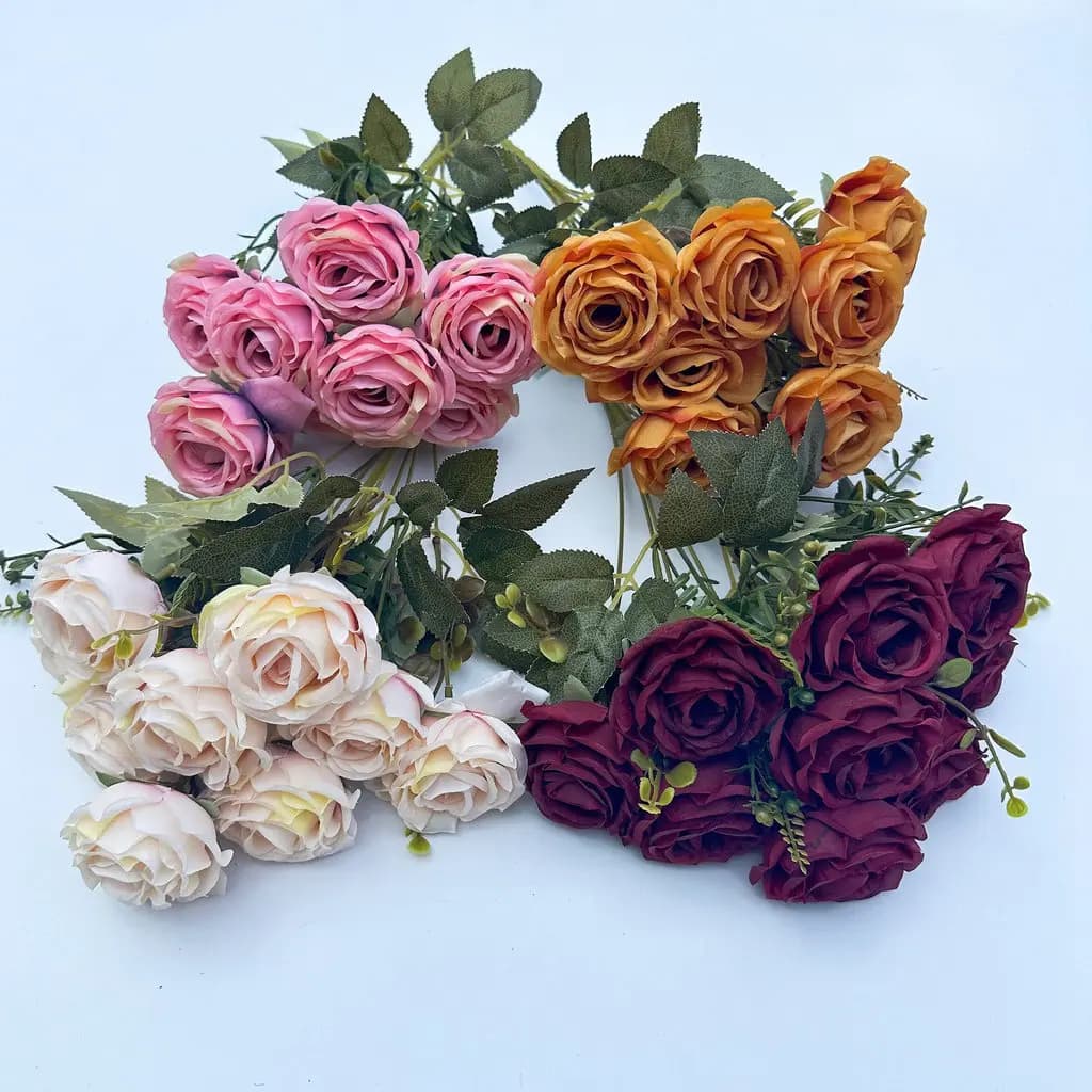 Fiore artificiale di rosa realistico a 9 teste - Petali di seta realistici, perfetti per la decorazione domestica, centrotavola per matrimoni
