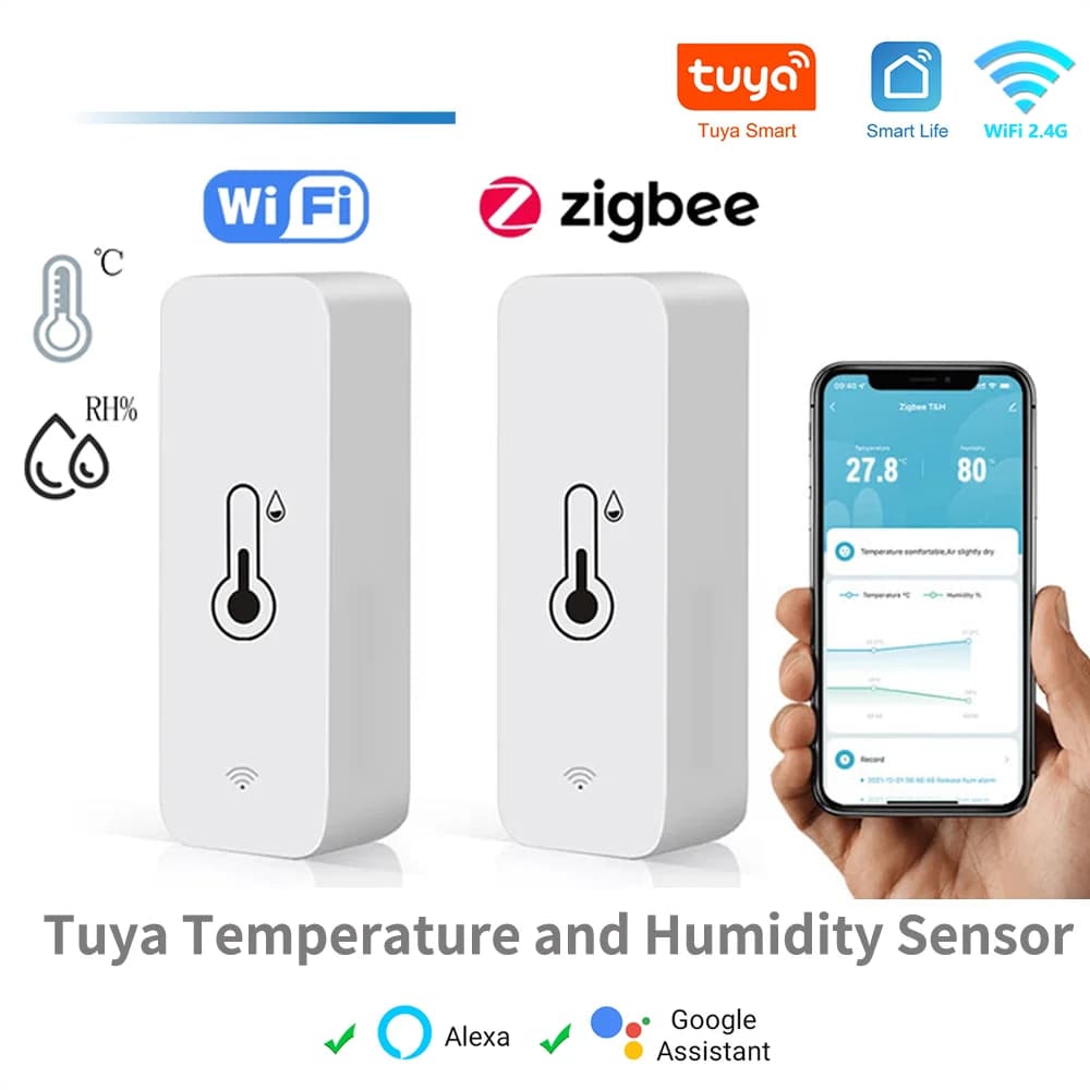 Tuya WiFi Zigbee Temperature Humidity Sensor Smart Home Internal Hygrometer APP Monitoring Works with Google Home SmartLife Alexa