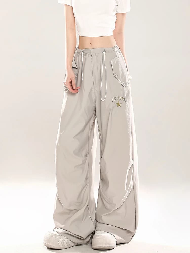 High Waist Cargo Pants Women's Summer Sports Dance Quick Dry Drawstring Loose Leggings Straight Leg Pants Commute Style