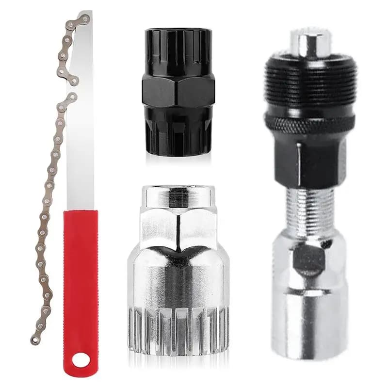 Kit di attrezzi per la riparazione di biciclette ABLB-Crank Puller, estrattore per ruota libera, anello di bloccaggio per cassetta, attacco pedivella, chiave per catena, 4 pezzi, per mountain bike