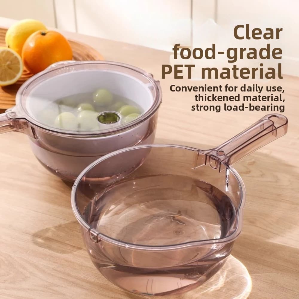 Long Handle Vegetable Drain Basket Double Layer Rotating Food Storage Container Large Capacity Creative