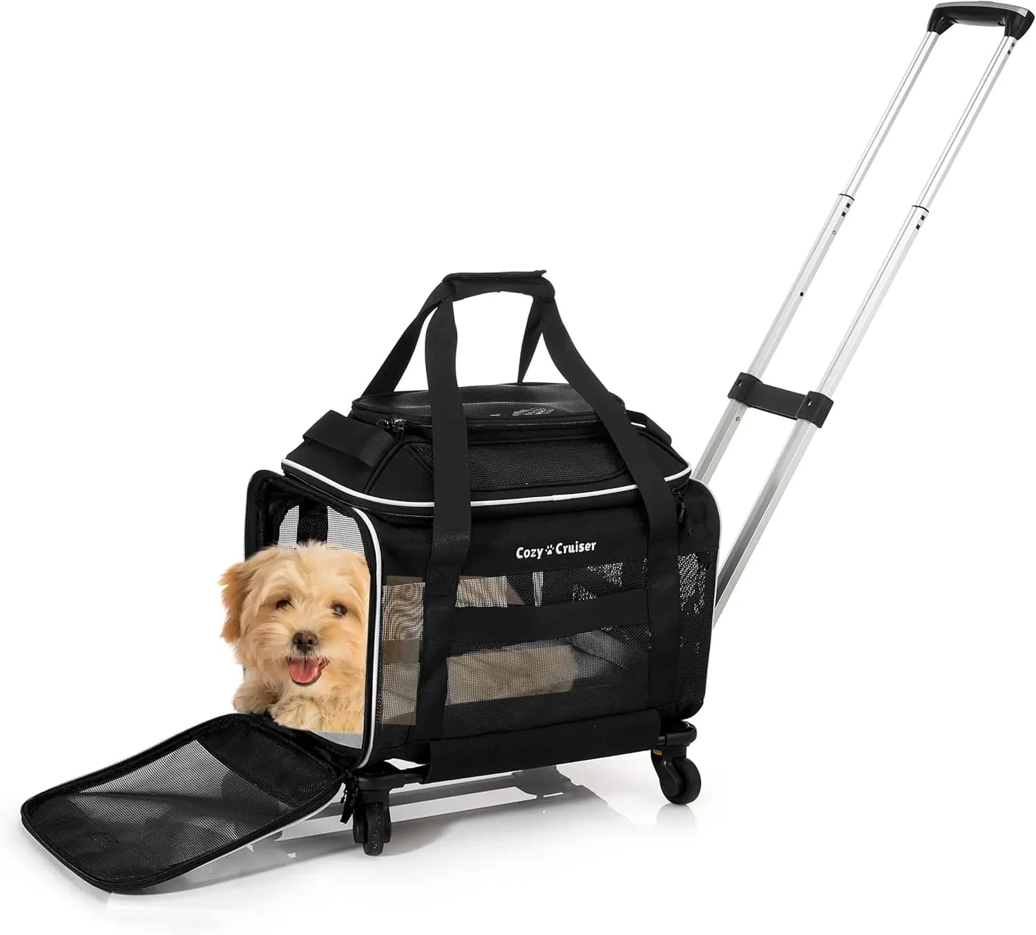 Trasportino Espandibile per Animali Domestici con Ruote, Approvato dalle Compagnie Aeree, Foderato Morbido, Spazioso 18x11x11 in Rete Nera