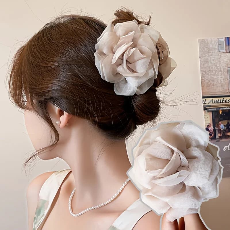 Fermaglio per capelli a forma di rosa in tulle, piccolo ed elegante, accessorio per capelli semplice e raffinato per ragazze.