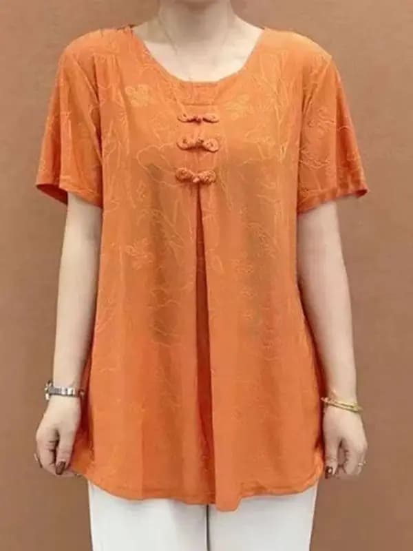 Summer New Style Women's Fashionable Loose Short Sleeve T-Shirt Base Shirt Mommy's Wear Comfortable Belly Covering Top