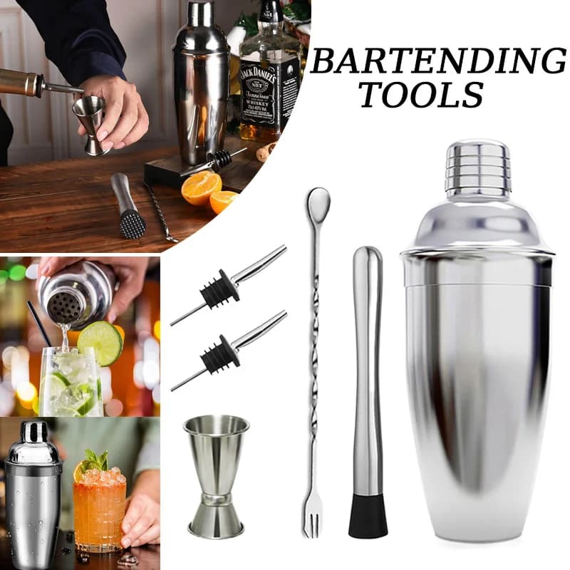 Set di shaker per cocktail 6 pezzi/set Set di shaker per vino in acciaio inossidabile Barista professionale per bevande Strumenti per bar per feste Accessori per vino