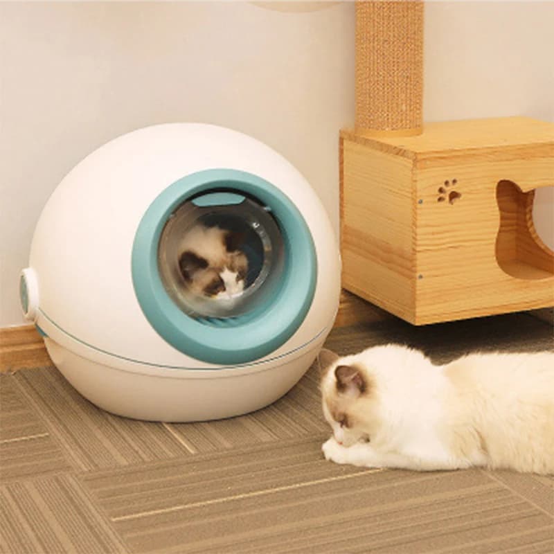 Scatola per lettiera per animali domestici Lettiera per gatti rotonda grande chiusa autopulente Lettiera per gatti bianca da allenamento a pelo corto