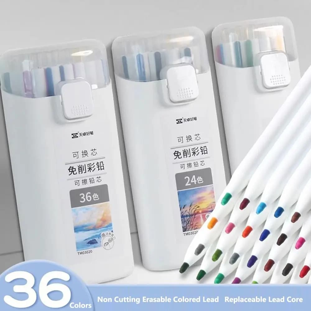 Non Sharpening Colored Pencil 12/18/24/36 Colors Replaceable Refill Propelling Pencil Oil Based Erasable Art Drawing Pencil