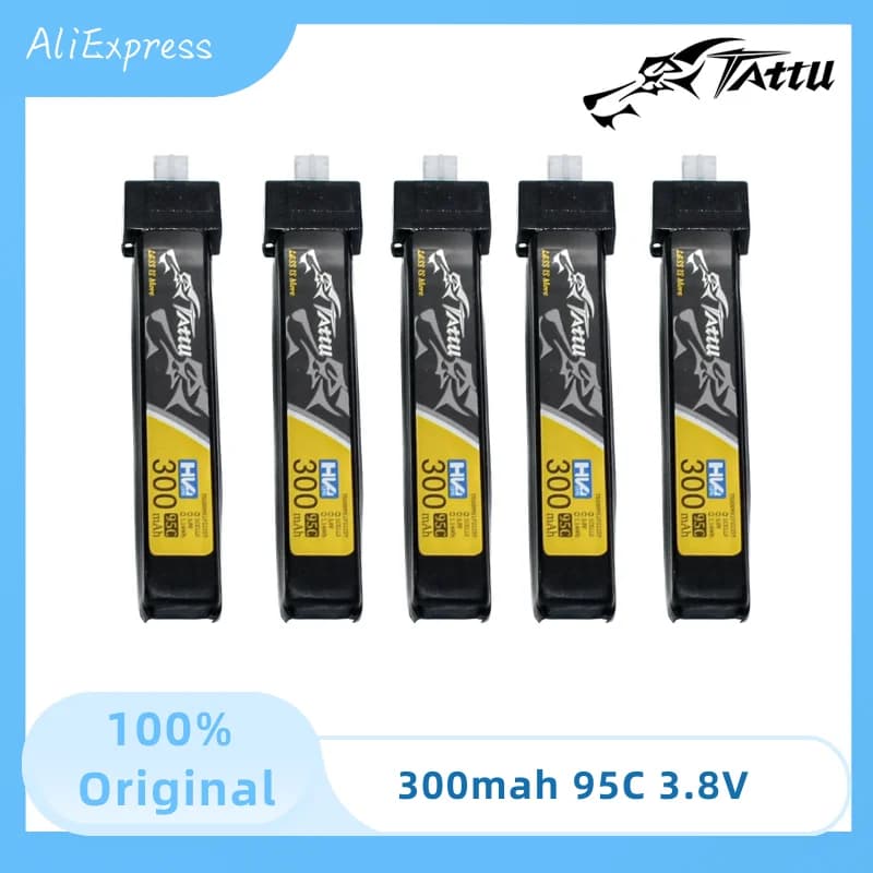 Batteria Lipo TATTU 300mAh 95C 3.8V per Elicottero RC, Quadricottero, Drone da Corsa FPV, Ricambi Droni 1S