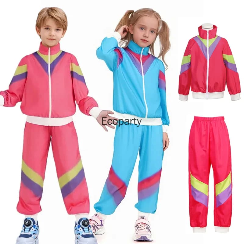 Bambini anni '90 Vintage Ginnastica Abbigliamento sportivo Ragazzo Ragazze Hip Hop Hippie Cosplay Costume da discoteca Bambini Abiti da festa di carnevale di Halloween