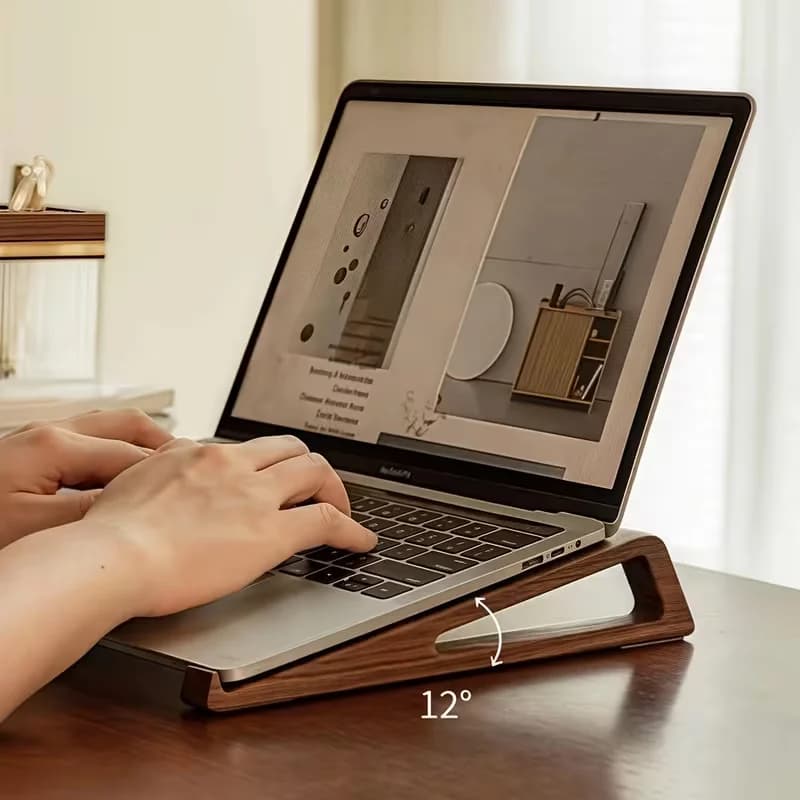 Supporto portatile pieghevole in legno per laptop - ergonomico 12 ° Rialzo da tavolo compatto in bambù ad angolo regolabile per tablet e notebook