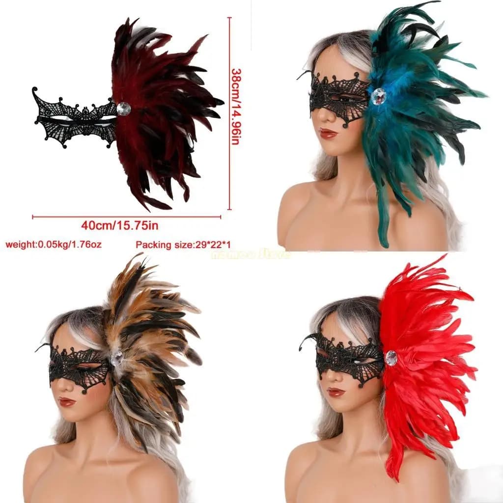 31bf Venetians Mask Maschera piume a faccia Maschera Halloween per Masquerades PR