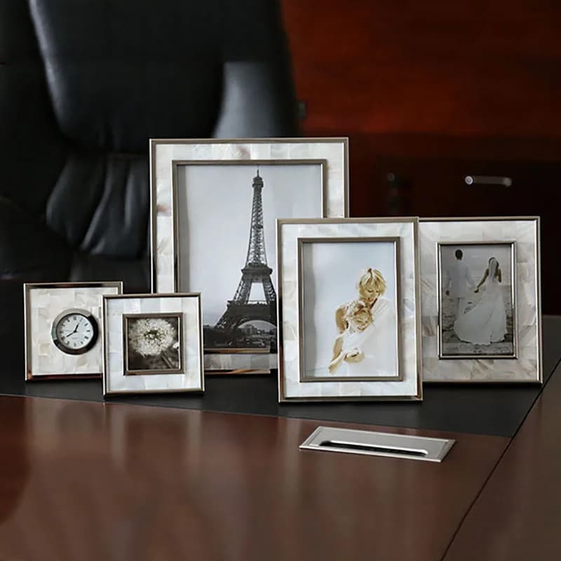 Cornici per foto in lega decorativa con conchiglia europea Figure Ritratto Cornice artistica con cornice Regali per anniversario di matrimonio Decorazione da scrivania