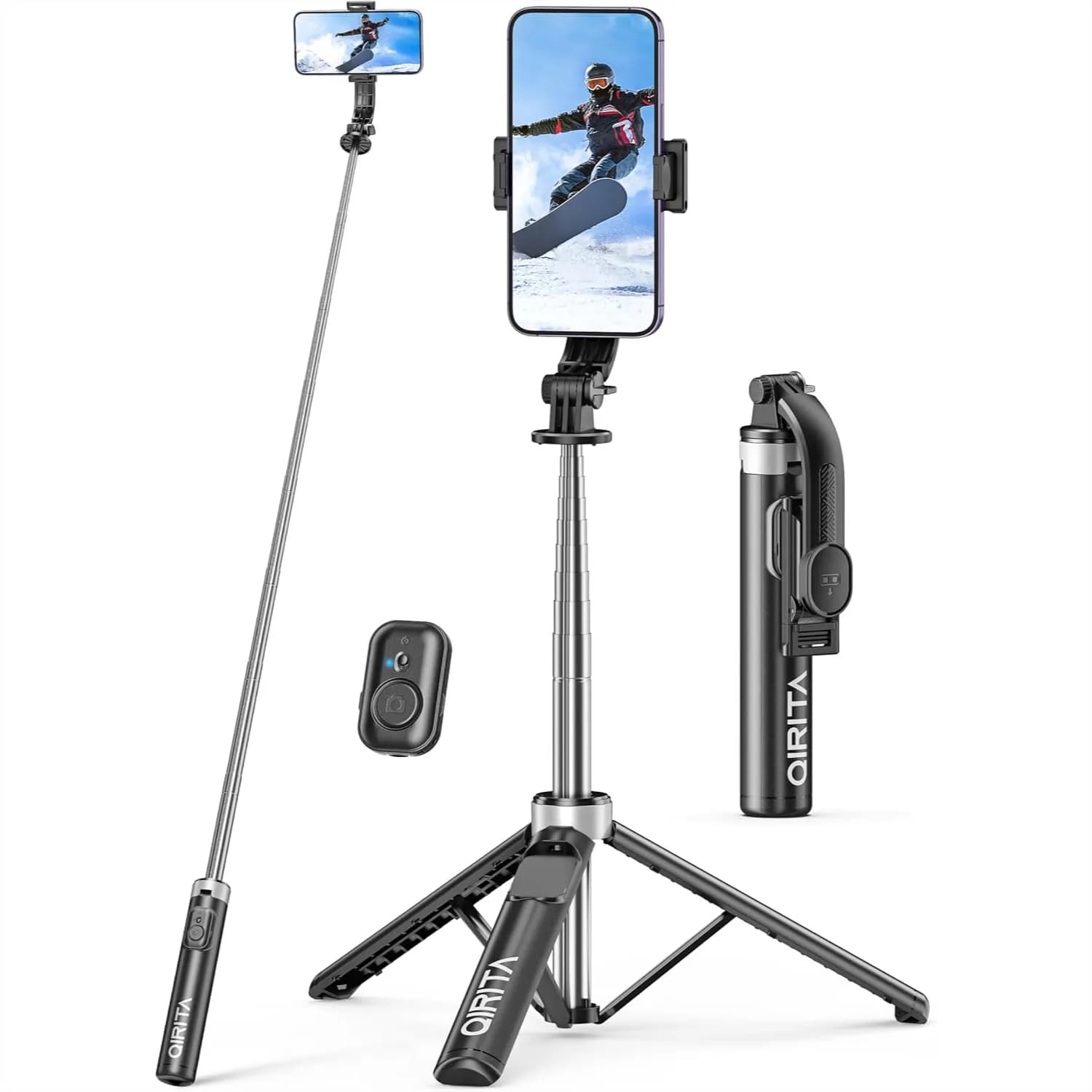 Bastone per selfie e treppiede per telefono tutto in uno con telecomando, asta telescopica da 52 pollici per registrazione video, streaming live, vlogging e viaggi