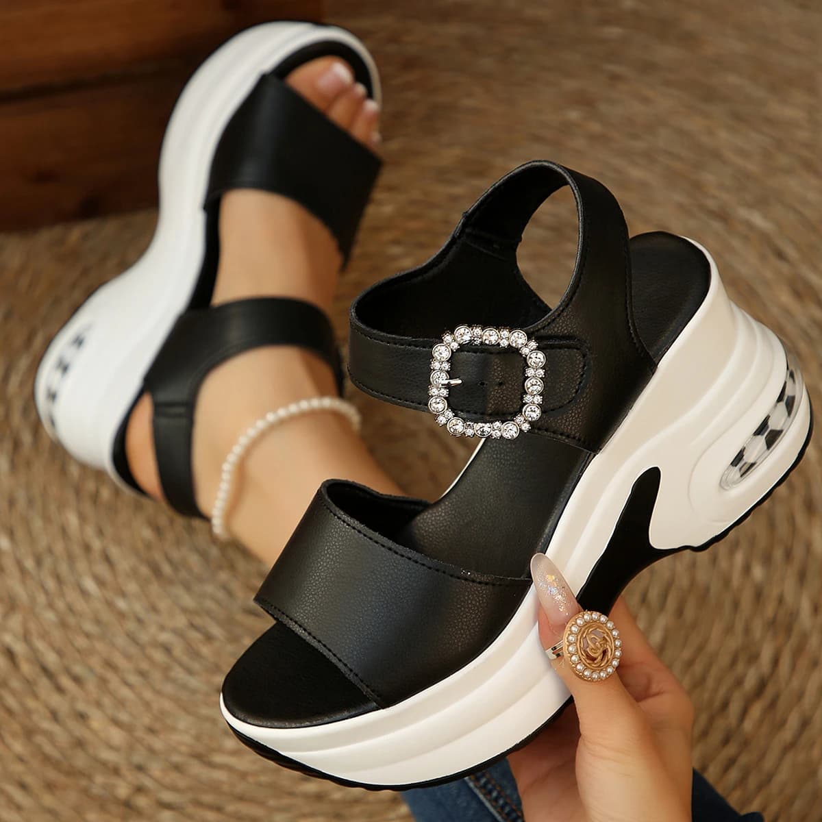 Sandali con Zeppa e Plateau per Donna, Nuove Scarpe Estive alla Moda, Comode e Leggere, Sandali da Spiaggia con Velcro, Zapatos De Mujer