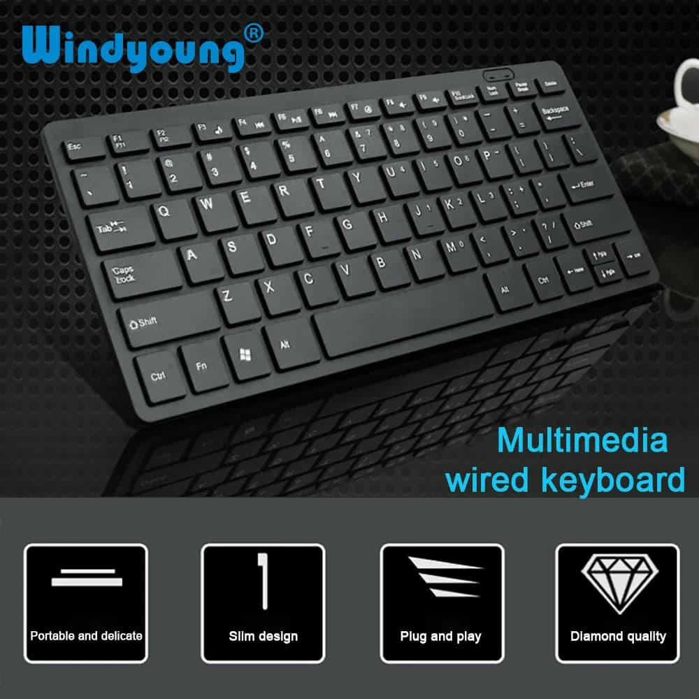 Tastiera cablata ultrasottile USB 2.0 Mini Multimedia 78 tasti Tastiera da gioco per PC portatile con adesivo spagnolo arabo russo ebraico