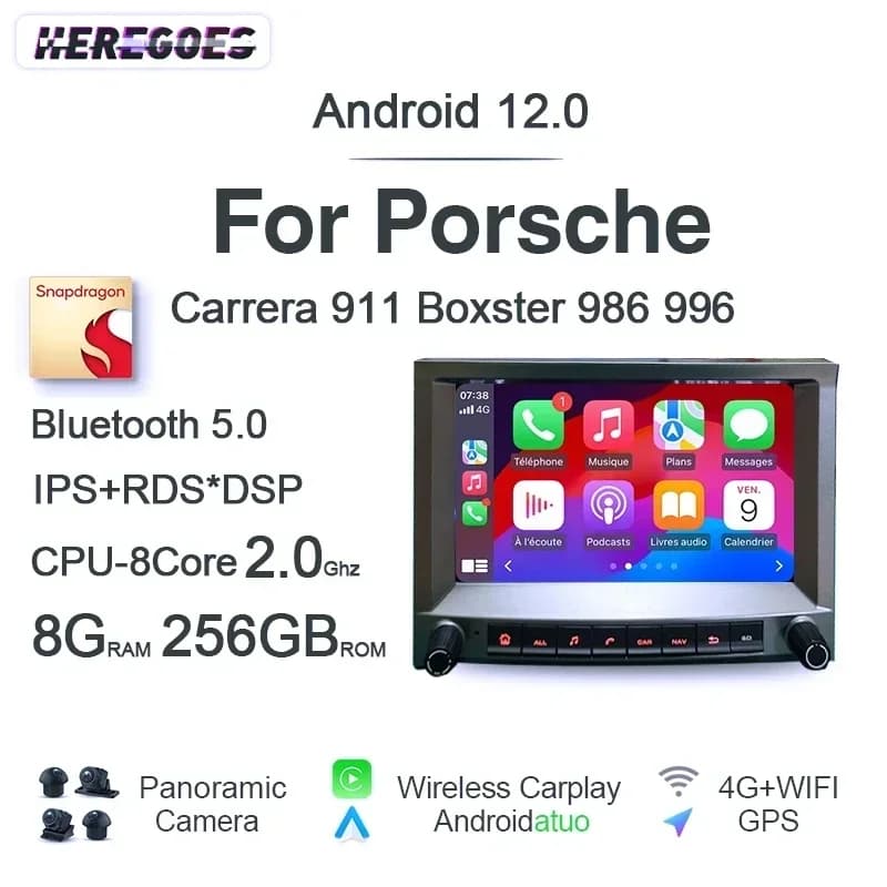 Auto Android 12 Qualcomm 8G + 256G autoradio lettore GPS Carplay Navi Bluetooth Wifi per Porsche Boxster 986 Carrera 996 2002-2006