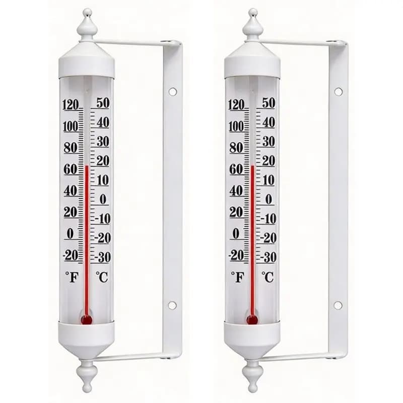 10 inch decorative wireless indoor/outdoor thermometer, 2 pieces, for patio, garden, kitchen, room, swimming pool, white