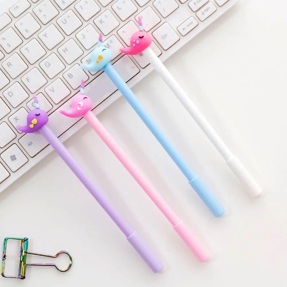 12 Pezzi Penne Gel a Forma di Narvalo, Design Cartoonesco a Forma di Balena, Impugnatura Comoda, Penne per Studenti, Accessori per lo Studio Scolastico