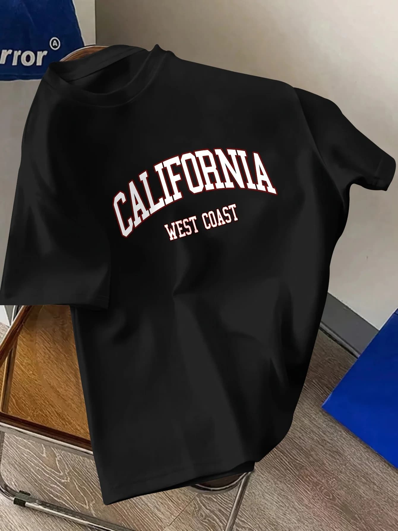 T-shirt sportiva casual versatile a maniche corte con stampa alfabetica della costa occidentale della California da uomo