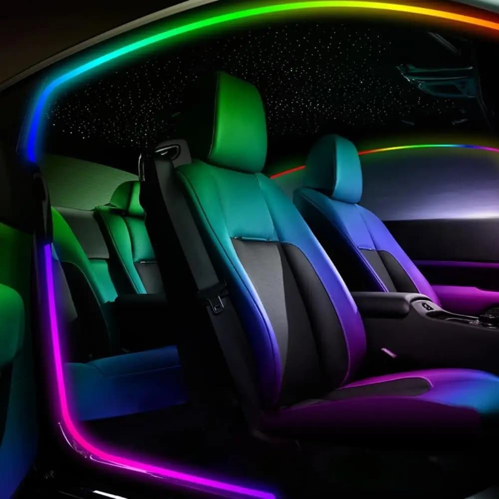 Luce ambientale per portiera auto 4 in 1 da 137,8 pollici, LED RGB, lampada decorativa con controllo tramite app, connettore USB, striscia acrilica