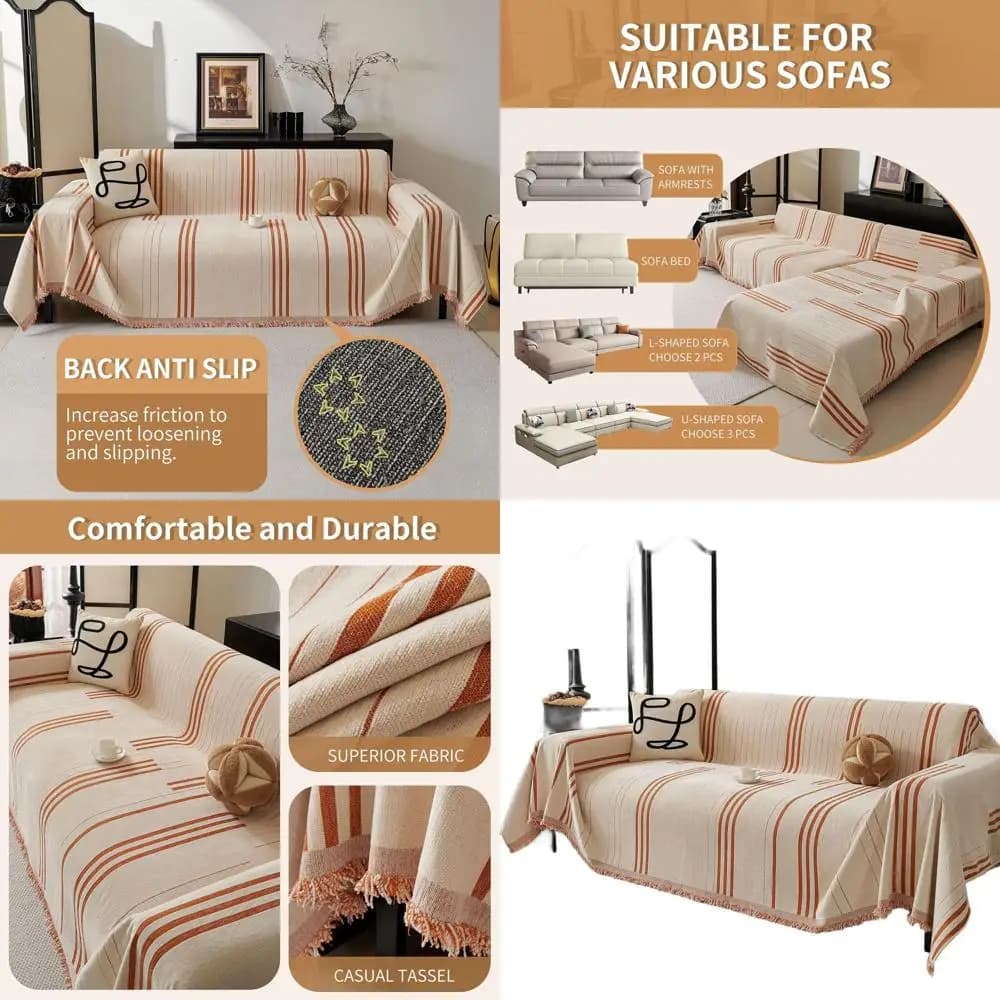 Lavatable cover in bedbugs for L-shaped 3 cushions with anti-slip and tassel