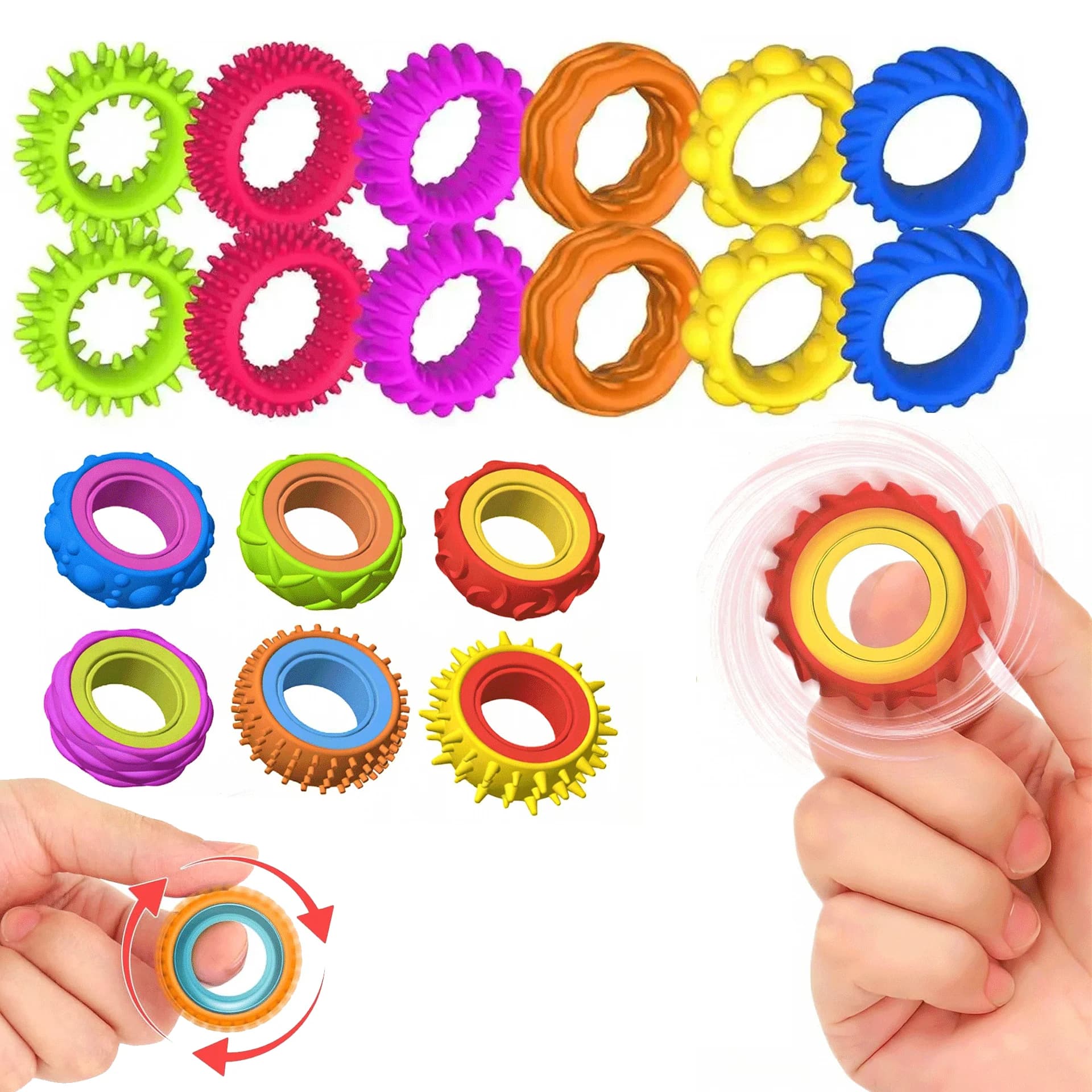 Nuovi giocattoli antistress rotanti in silicone per bambini, anello sensoriale in silicone, anello antistress per bambini con ADHD e autismo