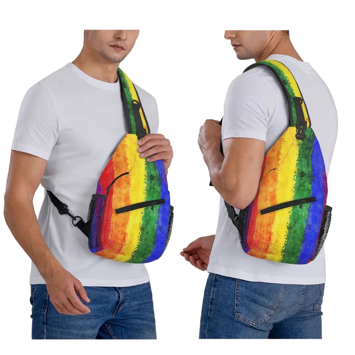 Distressed Gay Bear Pride Flag Stripe Borsa da petto da uomo Sling Zaino a tracolla Borsa da petto Borsa da viaggio per escursionismo Zaino a tracolla