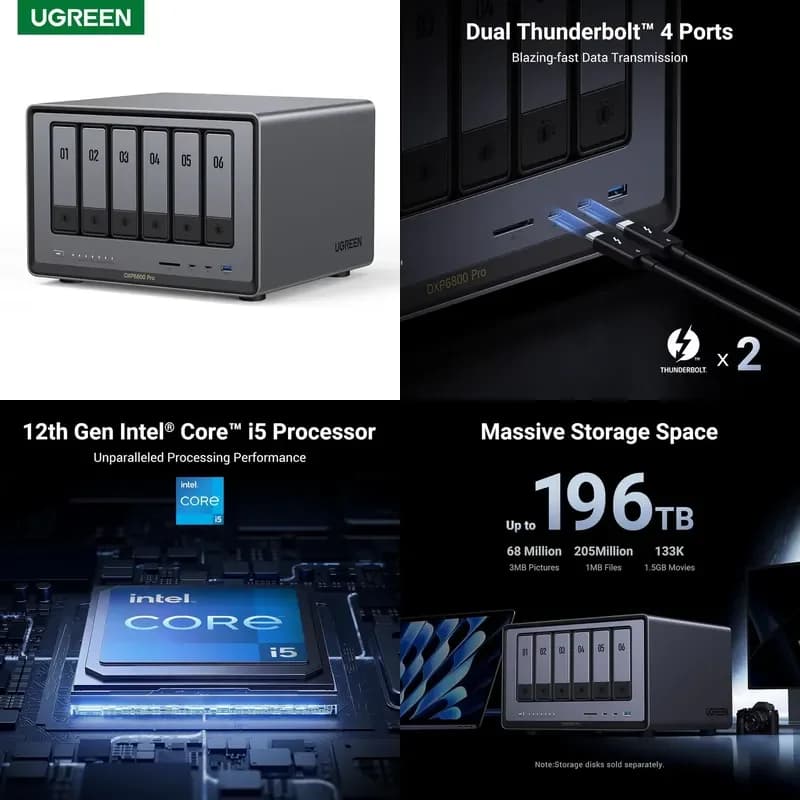 Brand for UGREEN NASync DXP6800 Pro 6 Bay Desktop NAS I5 1235u 10 Core CPU 8GB DDR5 RAM Network Attached Storage (Diskless)