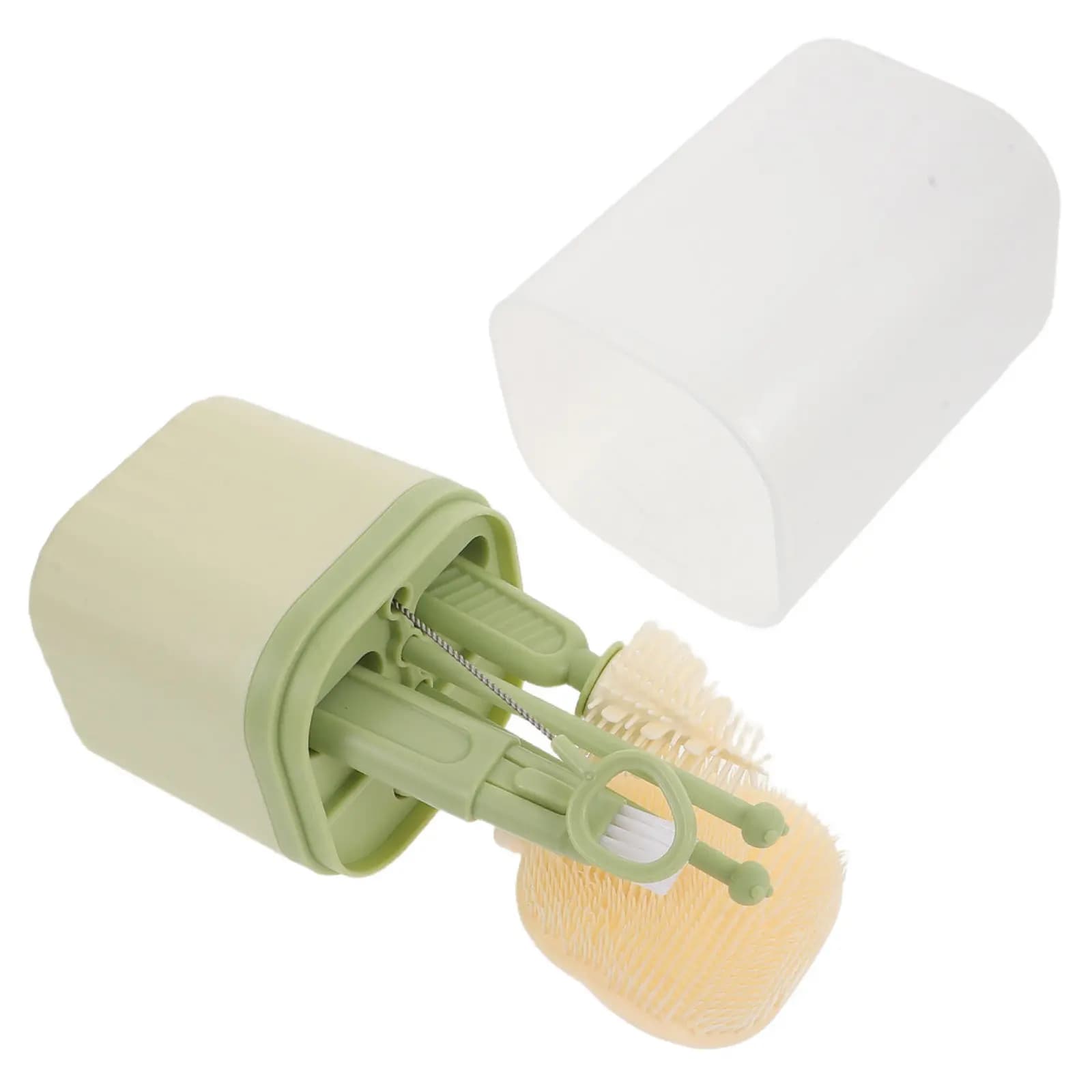 1 set di spazzole portatili per biberon, strumenti di pulizia in silicone 5 in 1 per neonati, kit di spazzole per biberon da viaggio con supporto per l'asciugatura - Bambino