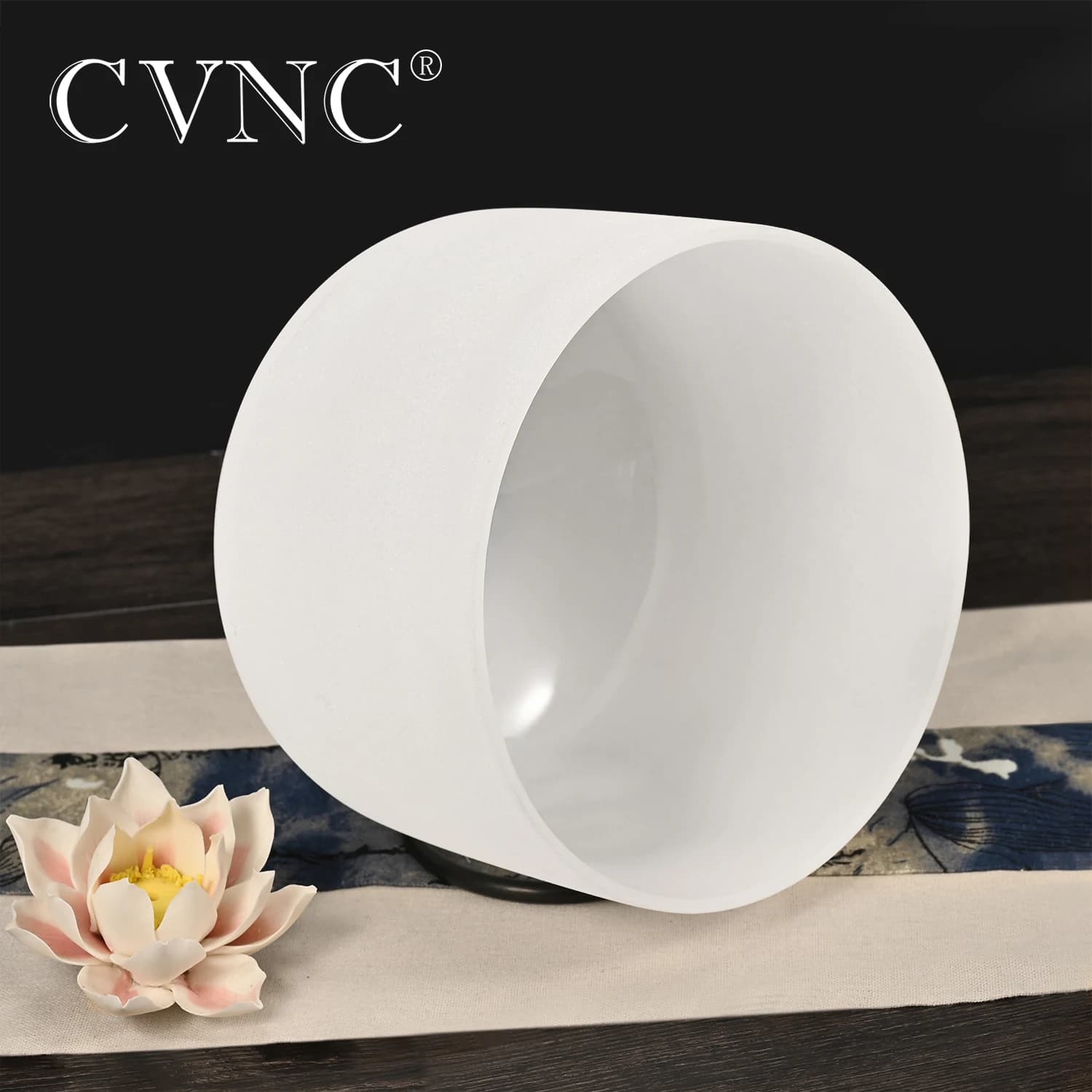CVNC 10 Inch White Frosted Quartz Chakra Crystal Singing Bowl C/D/E/F/G Note for Sound Healing and Meditation with Mallet