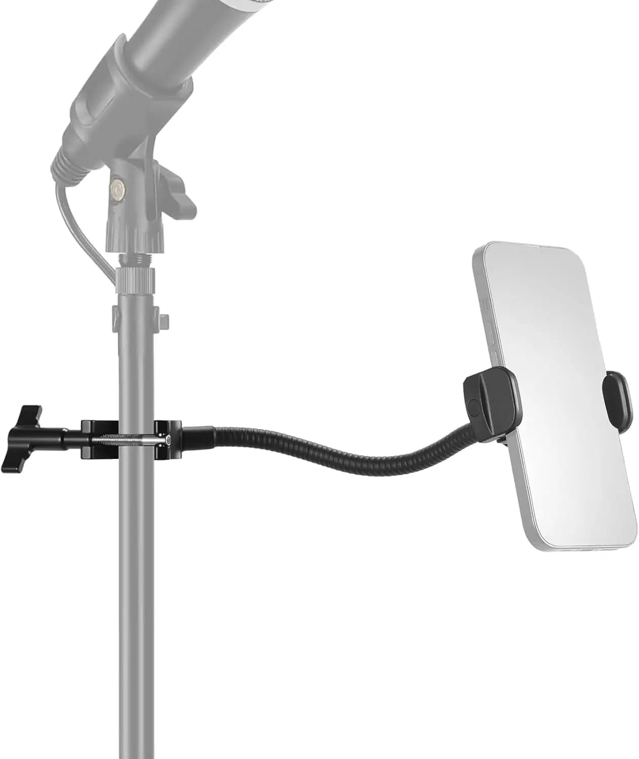 Mic Stand Phone Holder with Flexible Arm, 360° Ball Head, Universal Phone Clamp for Video Recording, Live Streaming, Podcast