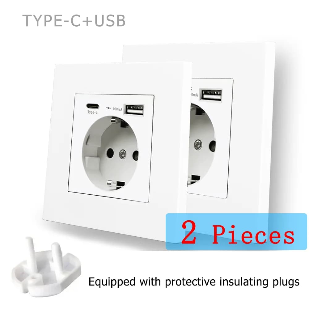 Presa a muro standard UE 16A con presa di ricarica USB di tipo C Pannello PC ignifugo bianco Presa elettrica di alimentazione CA 110-250 V