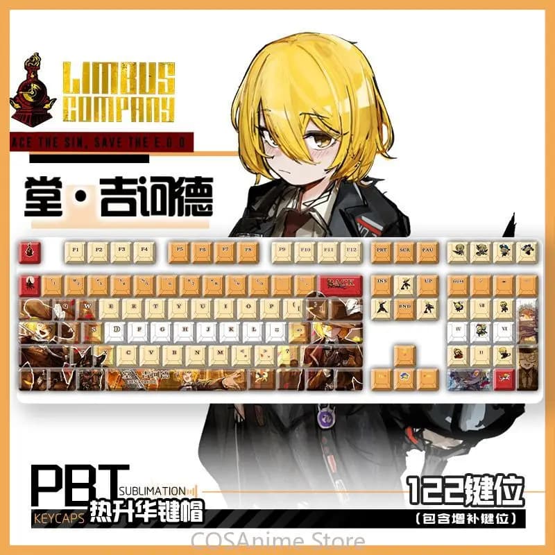 Keycaps Anime Limbus Company Don Quixote Cosplay, Profilo PBT, Sublimazione Termica, Tastiera Meccanica, Keycaps da Gioco, Regalo di Compleanno
