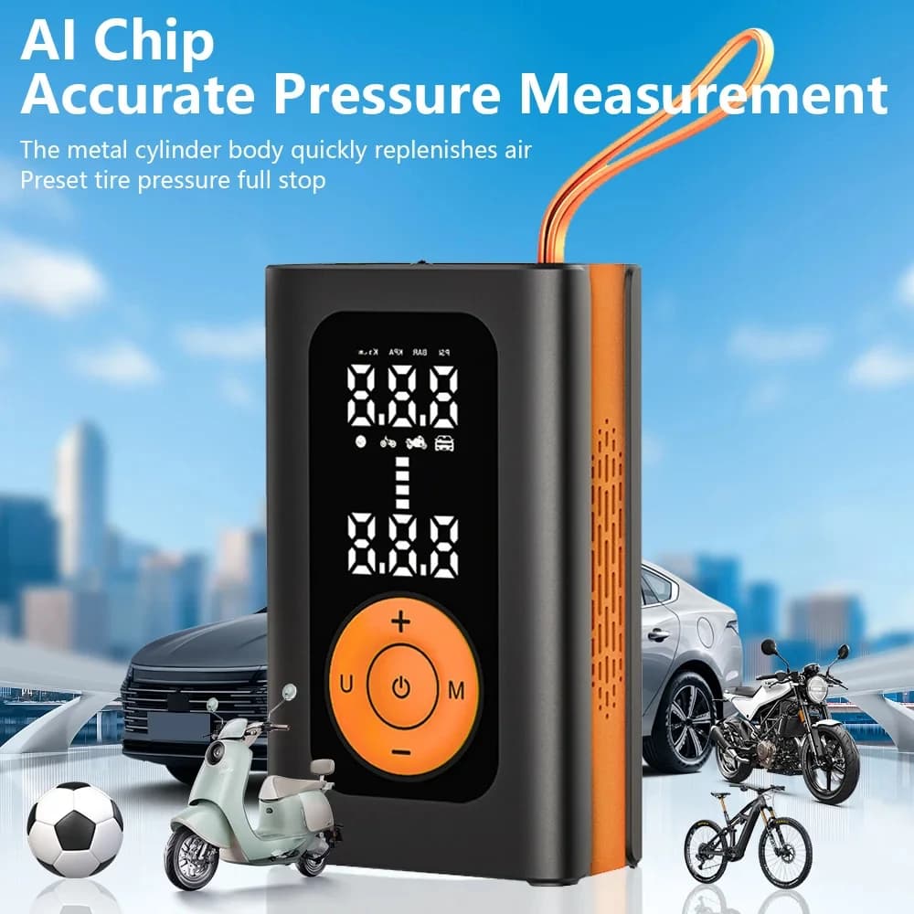 Pompa di aria elettrica Gonfiabile ricaricabile Gonfiatore per pneumatici per auto Ricarica wireless Display digitale Pompa del compressore d'aria per moto