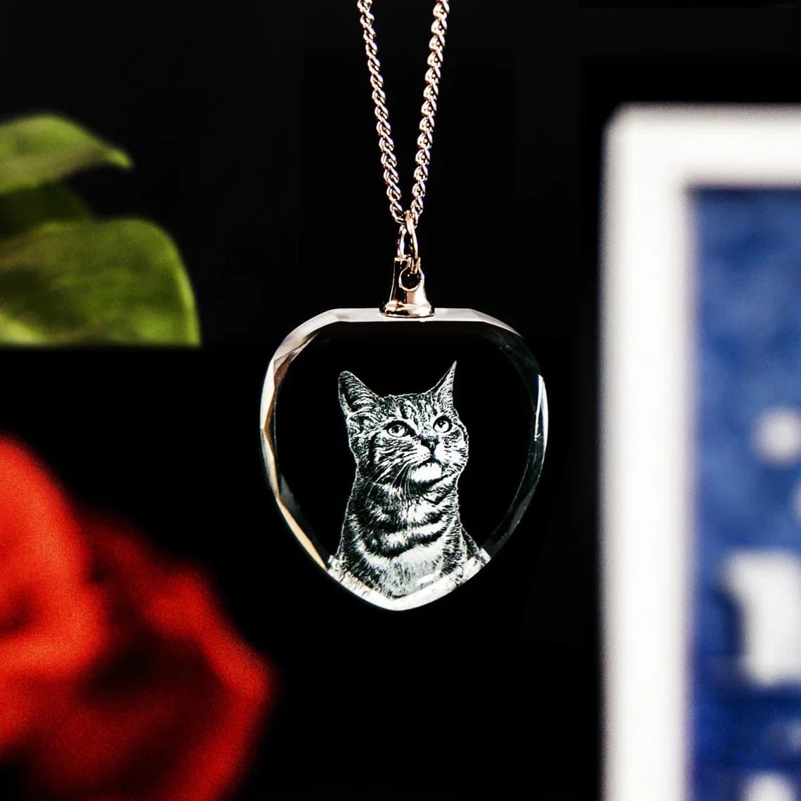 Collana con ciondolo in vetro personalizzato con incisione laser Ornamento commemorativo Amante Foto Collana di cristallo Regalo di compleanno per la famiglia