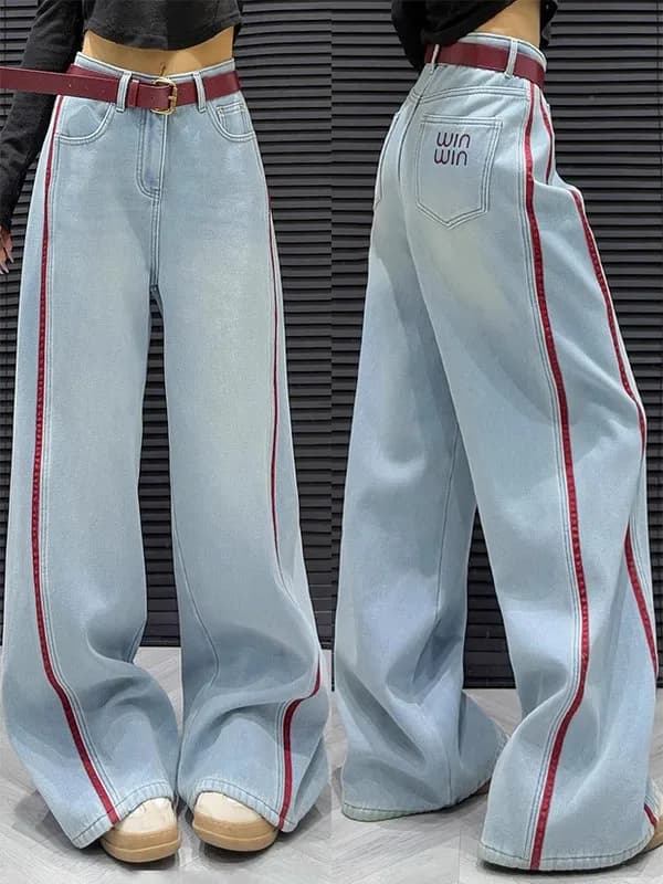 High Waist Wide Leg Jeans Women's Embroidered Floor-Length Slim Fit Casual Style Spring Summer Thin Fabric Loose Fit