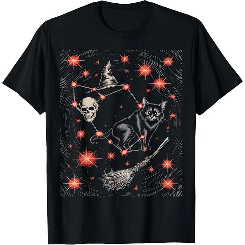 T-shirt girocollo nera da uomo T-shirt Witch Constellation WHX 180g