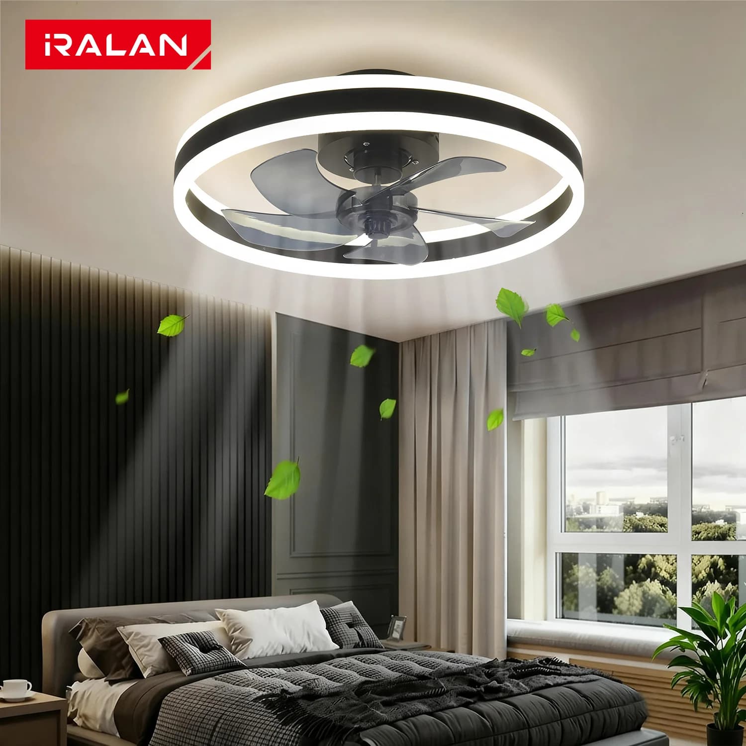 Ventilatore da soffitto moderno (con illuminazione) Ventilatore da soffitto silenzioso dimmerabile a LED (con telecomando) per camera da letto, studio, sala da pranzo,