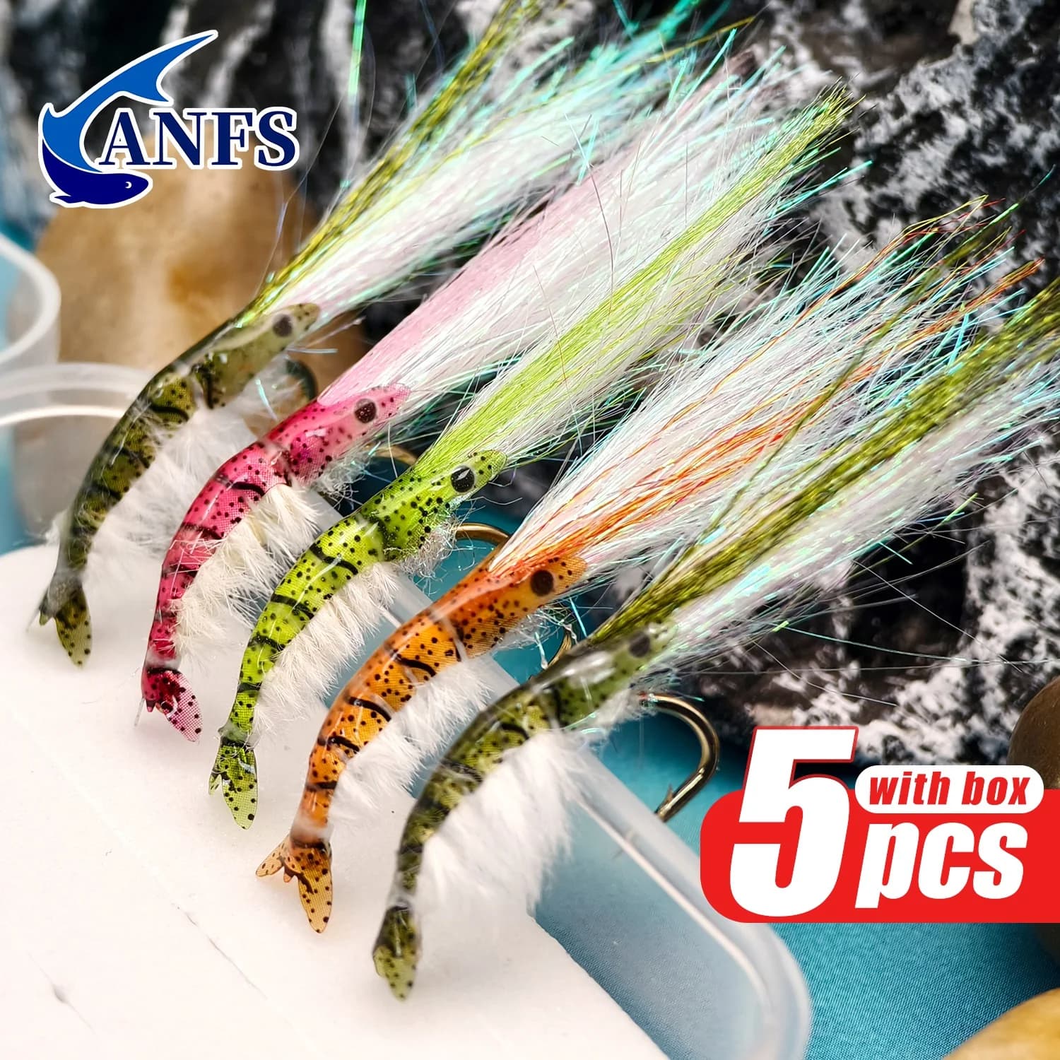 ANFS 5 pz/scatola Gamberetti Fly Kit-Affondamento Gamberetti Artificiali Trota Acqua Dolce Pesca A Mosca Richiamo Esca-Vola Pesca Mosche Must Have