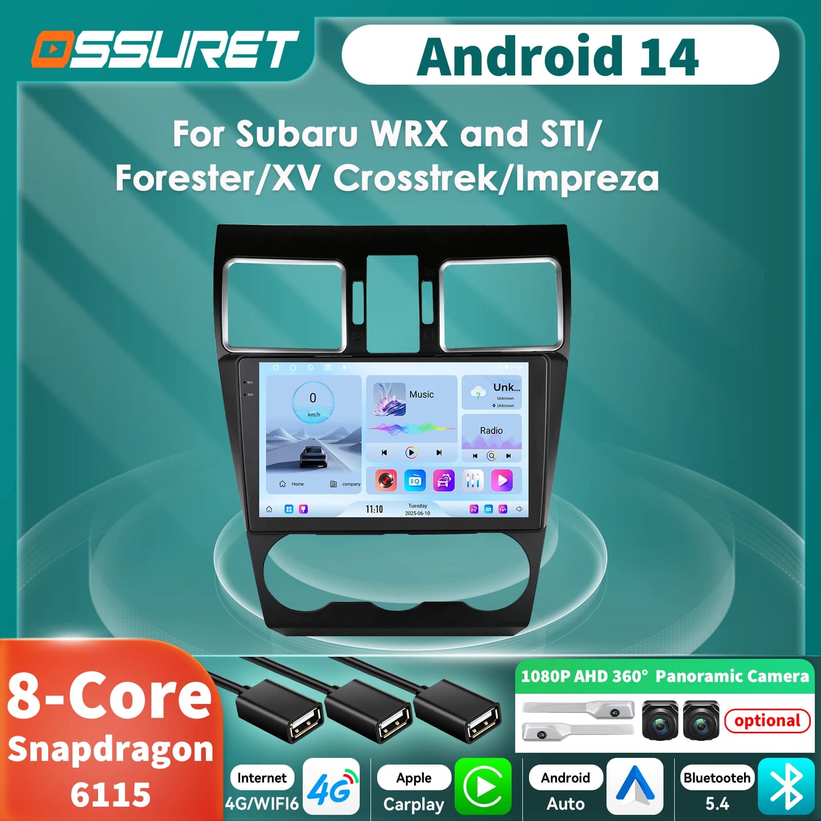 Di Snapdragon 8Core Android 14 Autoradio Per Subaru Impreza Forester 2016-2018 WRX STI XV Crosstek GPS Carplay 2din multimediale