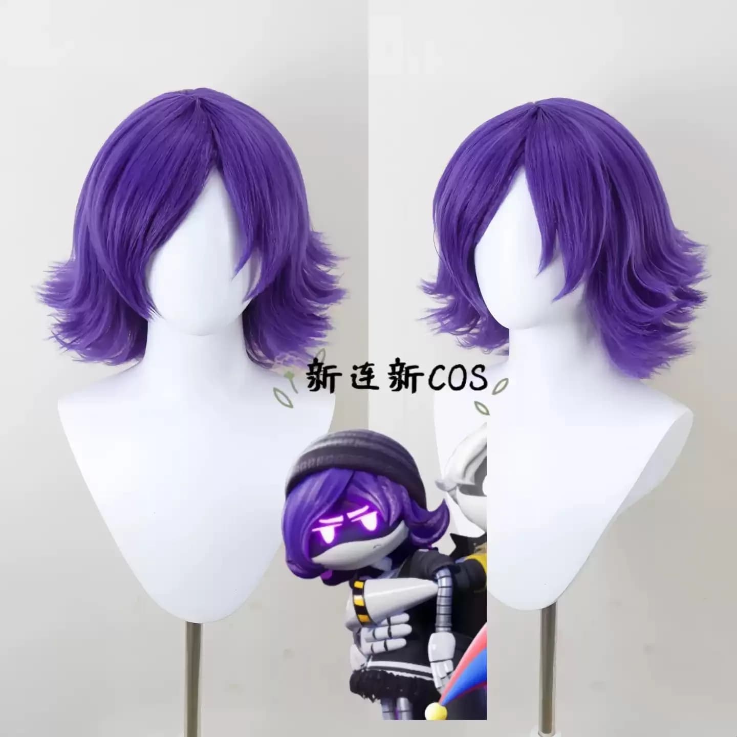 Murder Drones Uzi Doorman Cosplay Wig Freely Stylable Purple Synthetic Hair Includes Free Wig Cap for Halloween Party