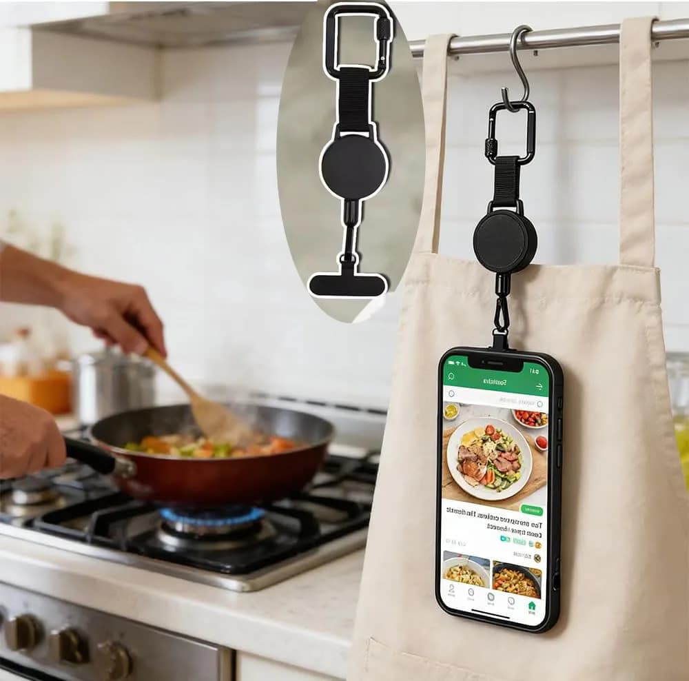Supporto Retrattile Antifurto per Smartphone con Cordino di Sicurezza e Moschettone, Imbracatura Anticaduta per Escursionismo, Ciclismo, Arrampicata