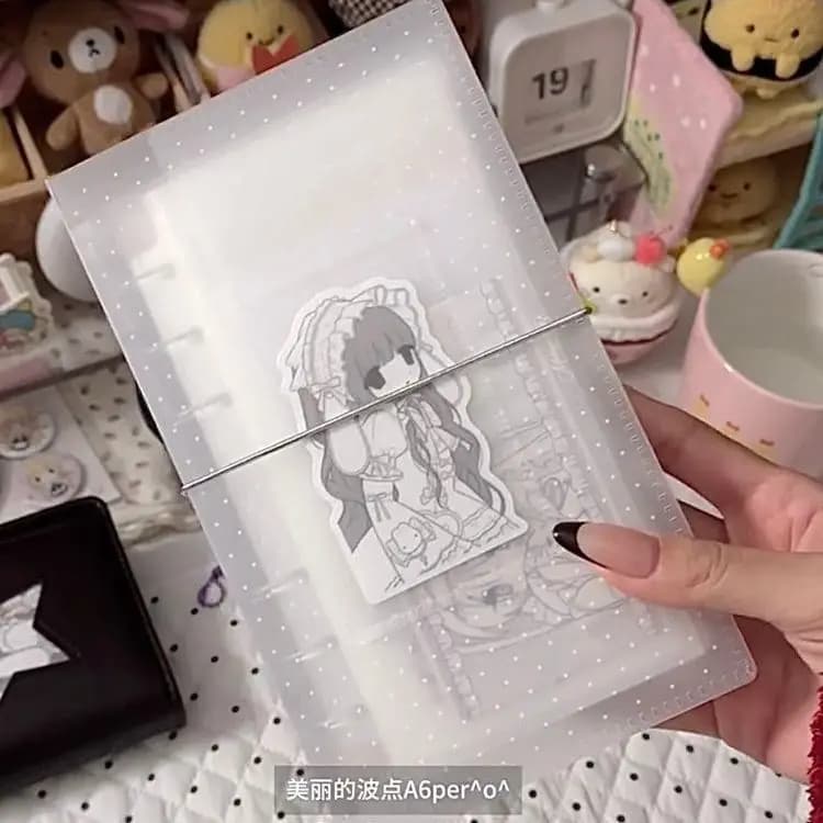 A6 Korean Style PVC Polka Dot Loose-Leaf Notebook Student DIY Card Planner Storage Book Ins Daily Record Notebook Stationery
